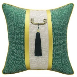 Green Antique Handle Silk Cushion Cover