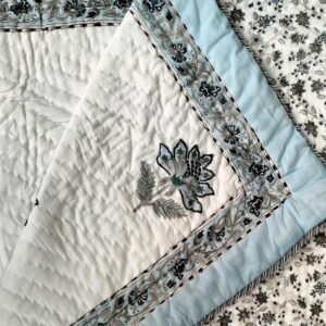 Blue Floral Mulmul Quilt(king size)